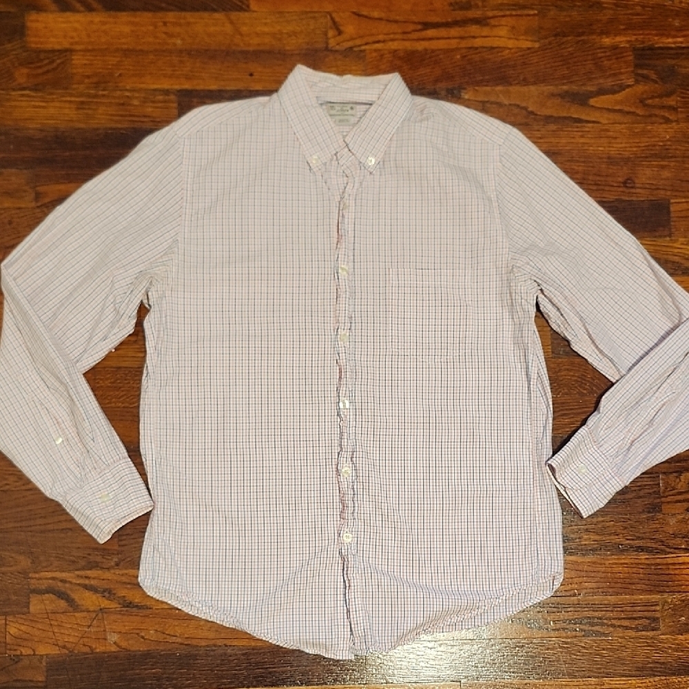 J. Crew Men's Medium Red Blue White Plaid Button Down Casual Shirt 100% Cotton